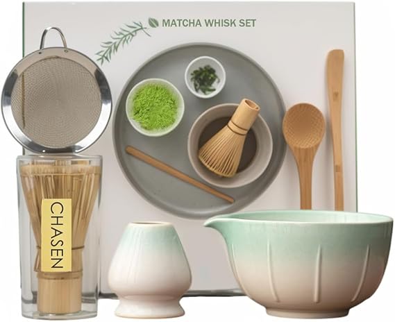 Premium Matcha Tea Set for Beginners & Enthusiasts Complete Ceremonial Kit with Bamboo Whisk (Chasen), Scoop, Bowl & Spoon Ideal Christmas, Holiday Gift for Tea Lovers & Home Baristas