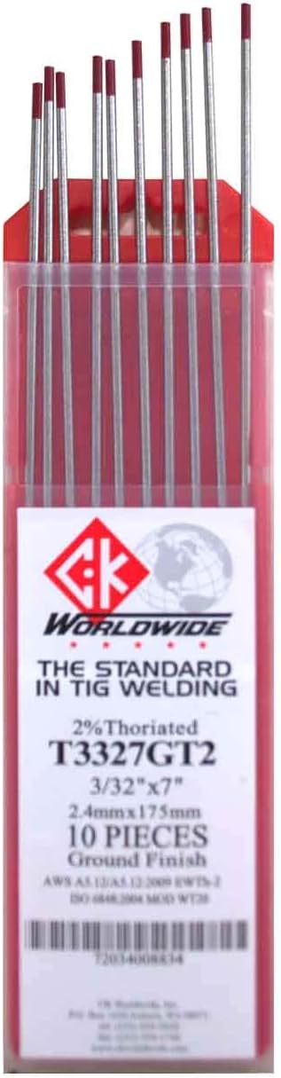 CK T3327GT2 2% Thoriated Tungsten Electrode 3/32" X 7", 10 pack