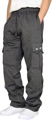 Cargo Sweatpants for Men Drawstring Baggy Sweatpants Loose Fit Joggers Open Bottom Athletic Pants with Pockets