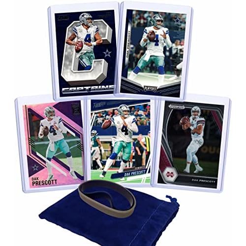 Dak Prescott Football Cards Gift Bundle - Dallas Cowboys 5 Assorted Trading Cards