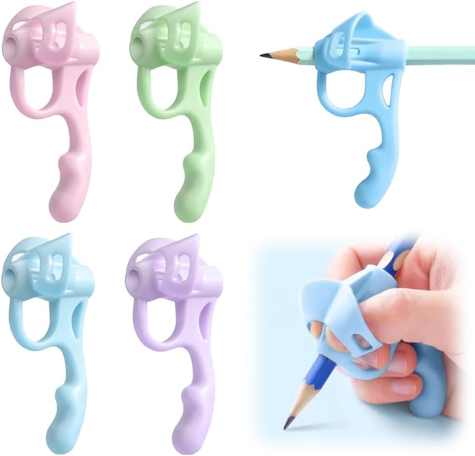 Pencil Grips for Kids Handwriting, 2025 New Silicone Pencil Holder Pencils Gripper Holder Comfortable Grippers, Pen Writing Aid Tool for Kids Preschools Students 4