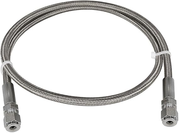 PTFE-Lined Stainless Steel Braided Hose 1/4" Nominal Hose Size 1/4" Tube Fitting 316 SS End Connections 24" Overall Length 3000 psi Chemically Compatible