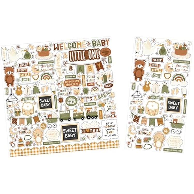 Baby Stickers for Scrapbooking - Chipboard, Gender Neutral Aesthetic Design for Boy or Girl - Themed Embellishments for Photo Album, Craft - 2 Items