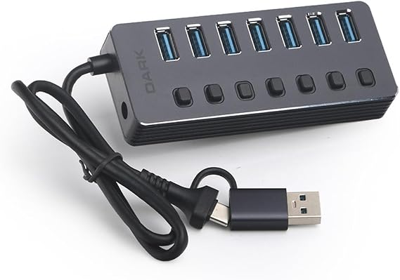 DARK Connect Master 7+1 Hızlı Şarj Adaptörlü USB Hub, USB 3.0