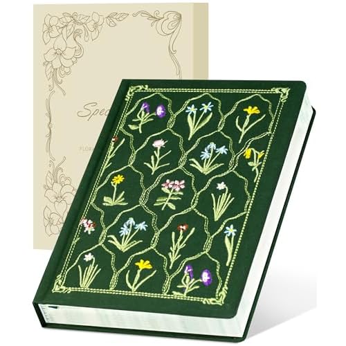 Yoment Embroidered Lined Journal Notebook for Women A5 Floral Journals for Writing Aesthetic Journaling Notebooks for Gift Diary Sketching Note Taking, Cloth Cover, Gift Box, 5.7x8.3, Green