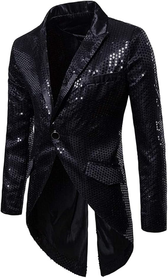 Cloudstyle Mens Sequin Tailcoat Swallowtail Suit Jacket Party Show Tux Dress Coat