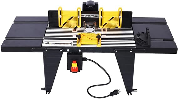 Electric Router Table, Universal Benchtop Router, with Steel Stand and Adjustable Fence, Aluminum Top Electric Benchtop Router Table, Routing Table Craftsman Tool, for Woodworking,Black
