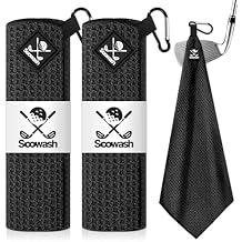 Magnetic Golf Towel 2-Pack, 18x18 Inch Microfiber Waffle Design with Strong Magnet - Golf Towels for Golf Bags/Carts, Quick-Dry & Ultra Absorbent(Black)