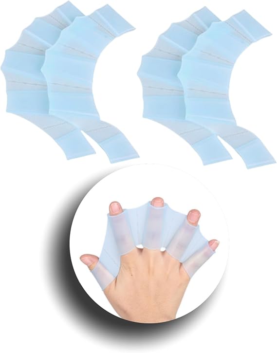 2 Pair Silicone Swimming Gloves Swim Flippers Gear Fins Hand Webbed Palm Finger Frog Type Webbed Aquatic Training Water Resistance Fitness