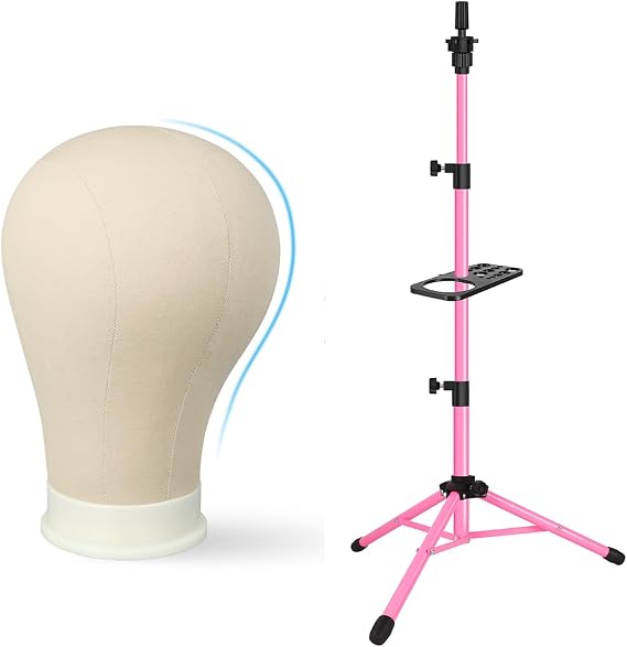 ZQIAN BEAUTY 50 Inch Adjustable Metal Wig Head Stand with Tool Tray, 22 Inch Canvas Mannequin Head with Mount Hole for Wig