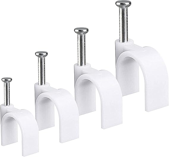 Round Cable Wire Clips, RG6/RG59/CAT5/CAT6/RJ45 Electrical Ethernet Dish TV Speaker Wire Cord Tie Holder, Single Coaxial Nail Clamps (6mm + 8mm + 10mm + 12mm 400pcs)