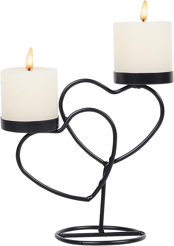 1Pcs Double Love Candle Holder, Wedding Candle Holder, Heart Shaped Candlestick for Table, Party, Home, Wedding, Birthday (Black)