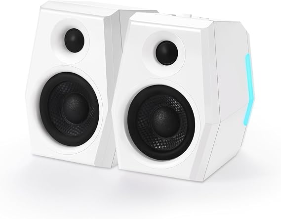 Sanyun SW209 36W 2.0 Gaming Speakers, Tactical Audio Map with 3 DSP Modes | Game/Movie/Music, 24bit DAC, USB-C/Bluetooth 5.2/AUX, 2.75" Glass Fiber Drivers & 18mm Silk Dome, RGB Lighting (Pair, White)