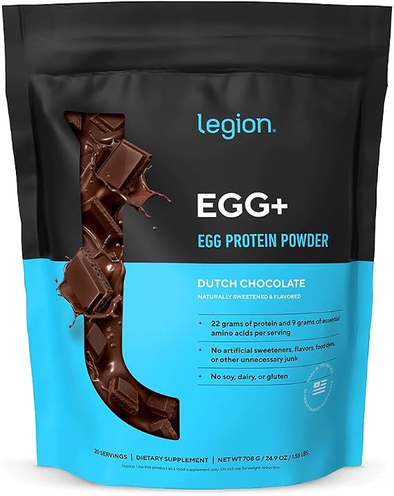 LEGION Egg+ Protein Powder with BCAAs - Naturally Sweetened and Flavored Egg White Protein Powder - Fast Digesting Protein for Muscle Growth and Strength, Chocolate, 20 Servings