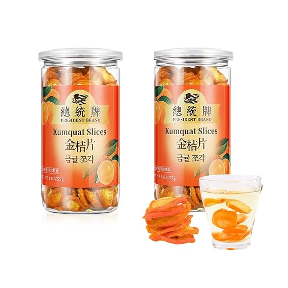 President Brand Dried Kumquat Sliced | Kumquat Fruit |No Sugar Added | Sour Kumquat Tea | 227g 8oz X 2Packs