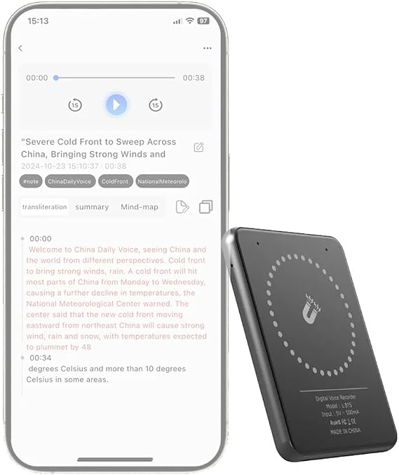 AI Voice Recorder Free Chat GPT-4o AI Hours, Wireless Transcription Device, Speech to Text, Smart AI Note Taking Assistant. 59 Language Translator, AI Transcribe & Summarize Lectures, Meetings, Calls