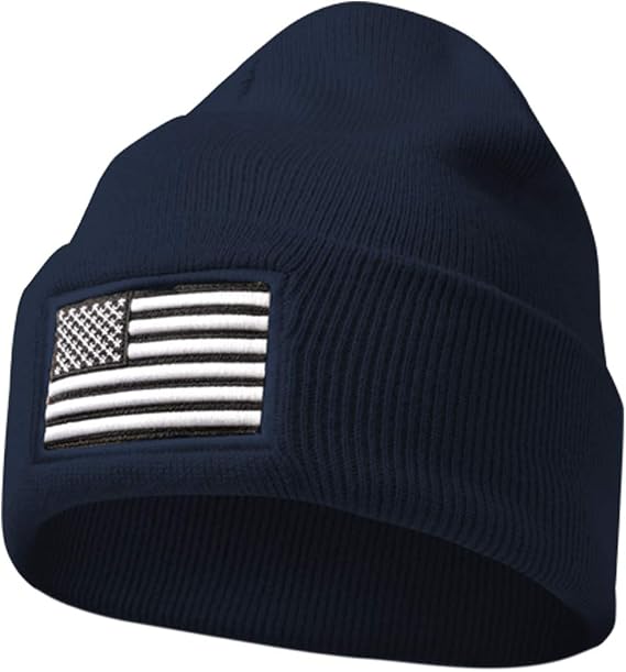 MIRMARU Mens US American Flag Embroidered Folded Cuff Skull Beanie Cap Comfortable Stretchy Warm and Cozy Winter Hat