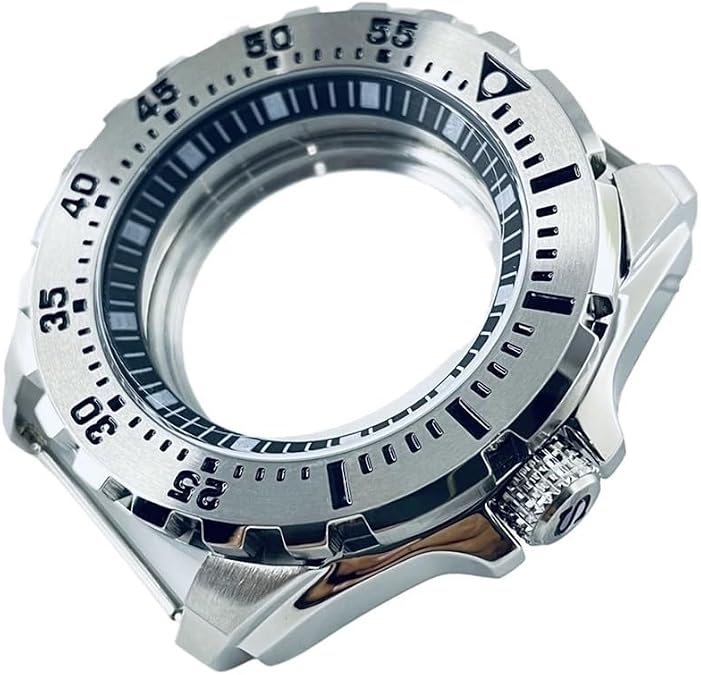 44mm Silver Stainless Steel Watch Case with Chapter Ring for NH34 NH35 NH36 NH38 NH39 NH70 Movement Watch Case