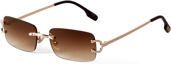 JUDOO Retro Rimless Rectangle Sunglasses for Men Women Trendy Frameless Tinted Lens Eyewear