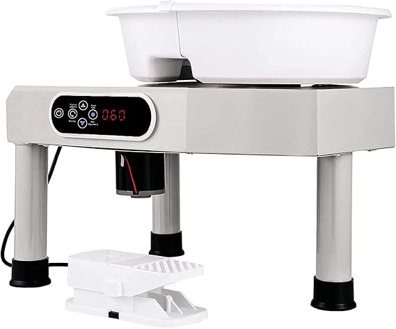 25cm Pottery Wheel Machine 380W Ceramic Forming Machine with Electric LCD Display Screen, Foot Pedal and Detachable Basin for Ceramic Work Art Craft (White)