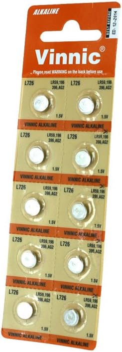 10 x Vinnic Size LR59 V396 396 AG2 L726 Alkaline Watch Battery