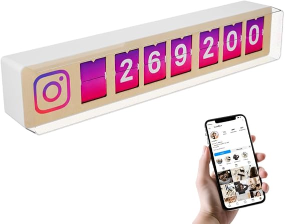 Instagram Follower Counter - Physical Device Connected to Your Business Social Networks in Real Time - Interactive Display - Awareness and Loyalty Booster - Wi-Fi & Hotspot (Purple, 7 Digits)