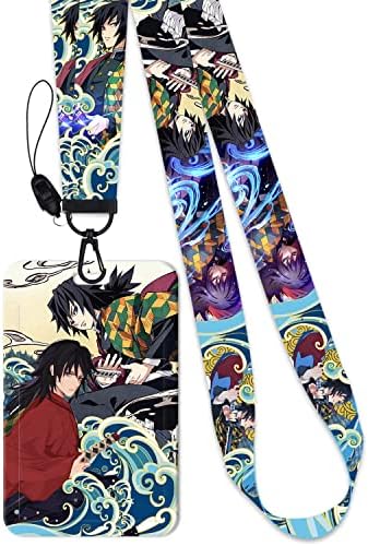 Anime Lanyard with ID Holder for Tomioka Giyuu Slayer Neck Lanyard for Keys Keychain Mobile Phone Strap Badge Holder