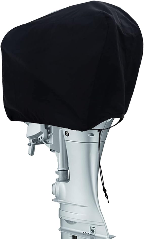 Outboard Motor Cover Waterproof & Heavy-Duty, 600D Oxford Fabric Outdoor Universal Fit Boat Motor Cover for Yamaha, Mercury, Suzuki, Tohatsu, Honda, Boat Engine Cover Fits 25-90HP Black