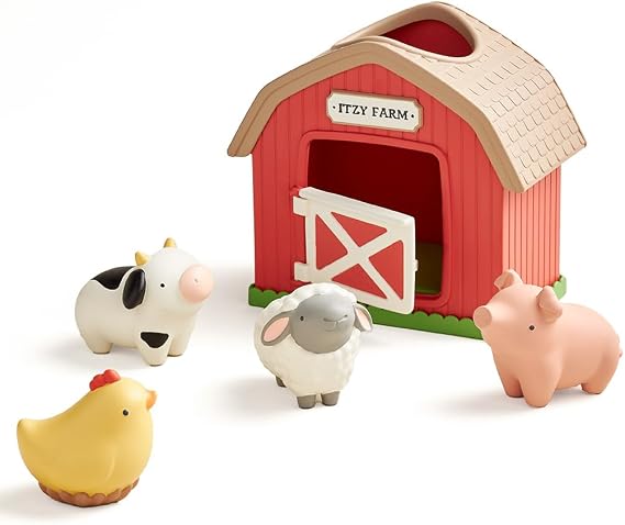 Itzy Ritzy Put & Take Learning Toy - Sensory Activity Toy for Babies (Farm) | 4 Squeezable Farm Pieces Encourage Put & Take Play, Hand-Eye Coordination, Problem Solving, Motor Skills, Early Learning