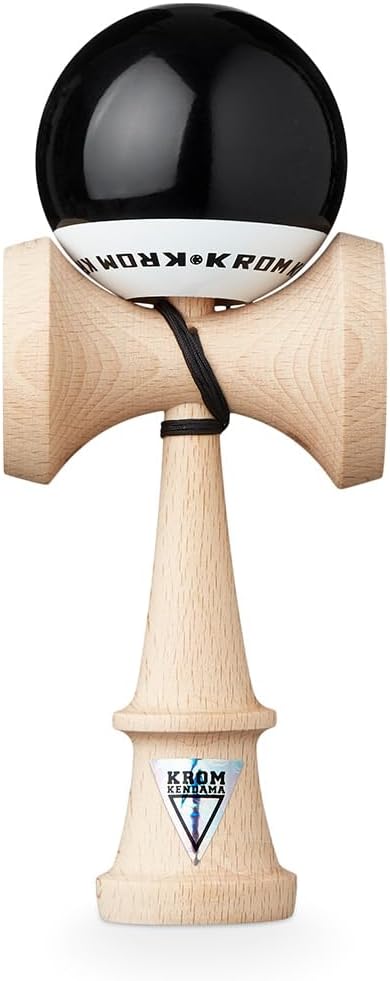KROM - Kendama Toy POP LOL Black - High Wood Quality - Extra Strong - for Beginner and Pro - Gift Pack : Extra String + Stickers
