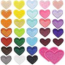 62 Pcs Colorful Embroidered Iron on Heart Patches Hearts Iron on Patches Mini Tiny Fabric Heart Sew on Patch,Hearts Embroidered Patch for Clothes Dress Pant Hats Backpack