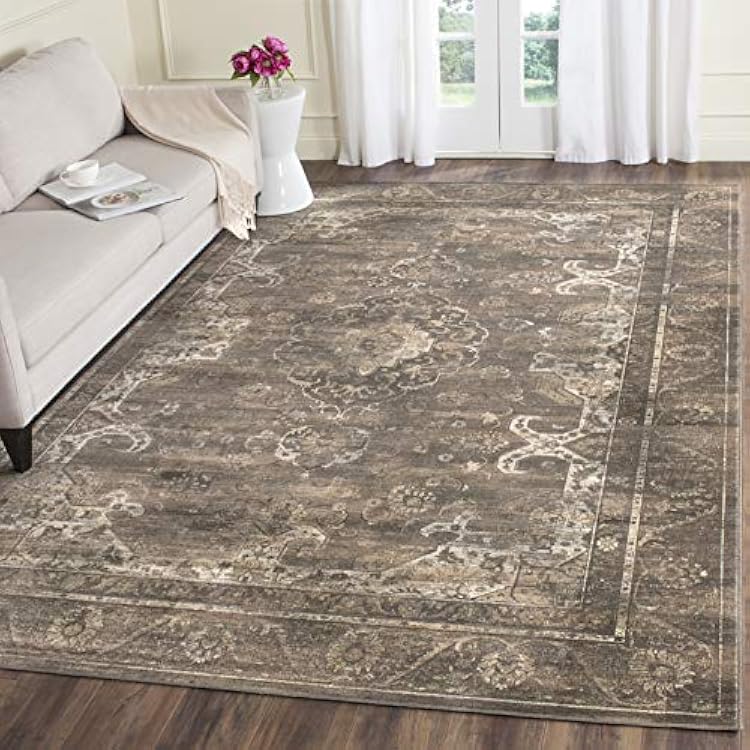 SAFAVIEH Vintage Collection Area Rug - 9 x 12, Soft Anthracite, Oriental Traditional Distressed Viscose Design, Ideal for High Traffic Areas in Living Room, Bedroom VTG137-3330