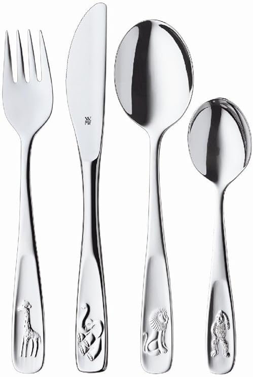 WMF Animals Children's Cutlery, 4-Piece, from 3 Years, Cromargan Polished Stainless Steel, Dishwasher-Safe in a Gift Box with General Illustration