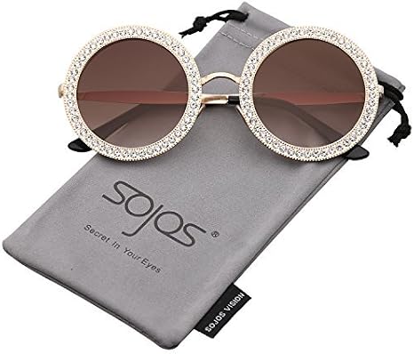 SOJOS Shining Oversized Round Rhinestone Sunglasses Festival Gem Sunnies SJ1095 with Gold Frame/Gradient Brown Lens with Crystal Diamonds