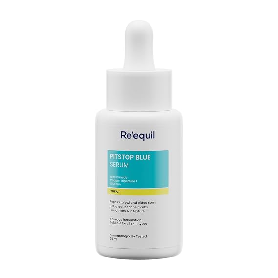 Re'equil Pitstop Blue Copper Peptide Serum | Repairs Acne Scars & Pitted Marks | Evens Skin Tone & Reduces Blemishes | For All Skin Types | 25 ml