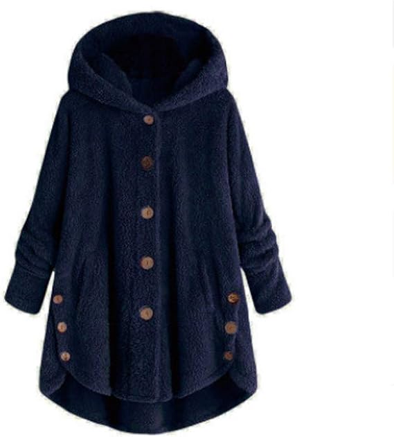 BOXIACEY Plus Size Coats for Women Wool Teddy Bear Coat Fleece Button Down Jacket Plush Hooded Cardigan with Pocket