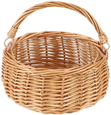 Small Gift Wicker Picnic Basket with Handle,Willow Flower Girl Basket for Weddings,Garden and Home Decor -Wicker Storage Basket-Natural