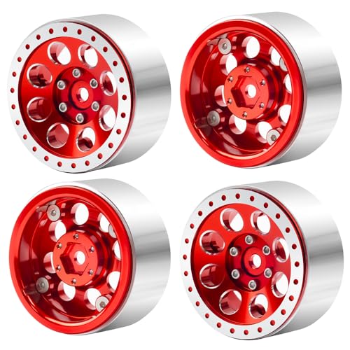 1.3 Beadlock Wheel Rims for SCX24 TRX4M Upgrade 124 118 RC Crawler Car Red