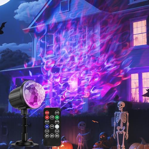 Halloween Christmas Projector Lights Outdoor, RGBW Ocean Wave LED Light Projector with Remote & Timer, IP65 Weatherproof for Yard, House Parties, Bedroom Ceiling Decor Holiday Gift Idea
