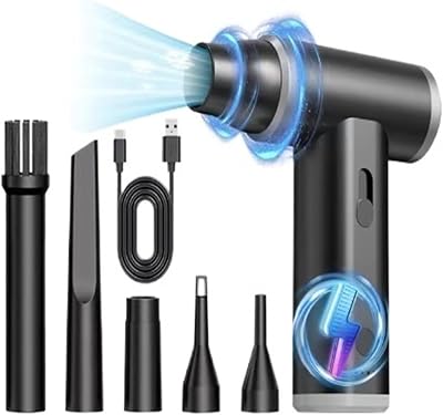 Compressed Air Duster, 2PCS LED Display Brushless Jet Fan Electric Air Duster Mini Fan Dust Removal Jet Dry Blower Handheld Compression,Handheld BlowerBlack 3
