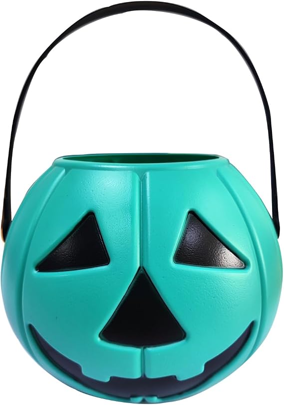 Teal Pumpkin Bucket 7.0" Halloween Plastic Trick or Treat Bucket Candy Bowl for Halloween Party Favors Supplies Props