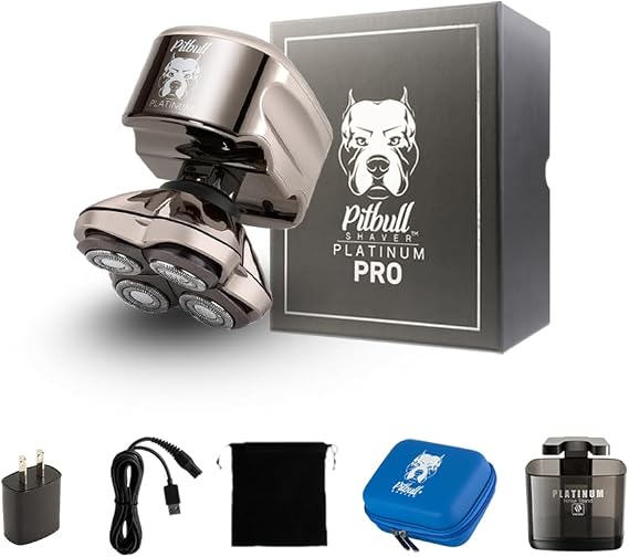 Skull Shaver Pitbull Platinum PRO Head & Face Shaver Kit - Cordless Electric Shaver - Wet & Dry Shaving Capabilities -  with Travel Case, USB Charging Cable & Rinse Stand
