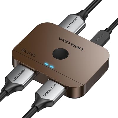 VENTION 8K 2x1 HDMI Switch, 4K@120Hz HDMI Splitter Switcher, 2 in 1 Out with LED Indicators, Supports HDR, 3D, Dolby, Compatible with Laptops, PC, Xbox Series, PS543, Blue Ray, Projector