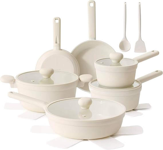 SENSARTE Ceramic Nonstick Pots and Pans Set, 17pcs Nontoxic Cookware Set