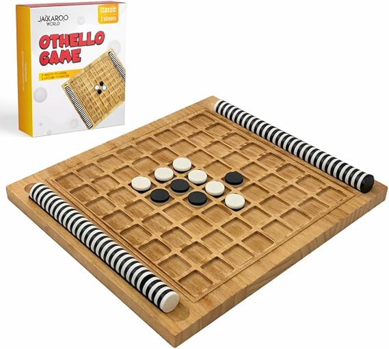 Othello Board Game, Reversi Game, 11.2 Solid Plywood Wooden Game with 64 Black & White Discs, 2 Player Strategy Games, Classic Reversi Board Game, Fun Othello Game for Adults