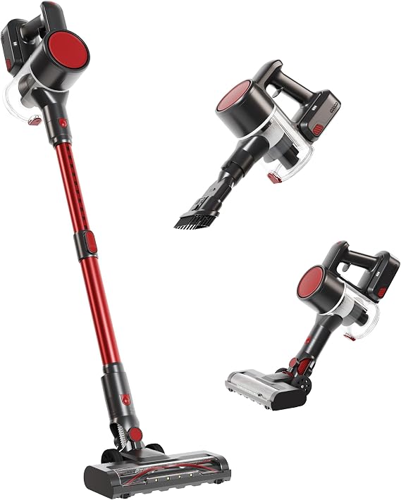 OLIXIS Cordless Vacuum Cleaner with Flexible Steering & Extendable Pole,3 Brush Heads, Lightweight Wireless Rechargeable Upright Vacuum with LED Light & Wall Mount for Hardwood Floors & Carpet