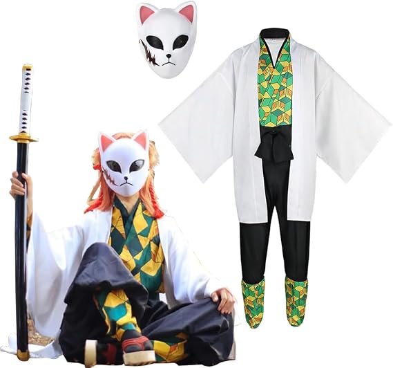Anime Costume Makomo Cosplay Kimono Mask Uniform Sabito Cosplay Halloween Costume Full Set with Wig
