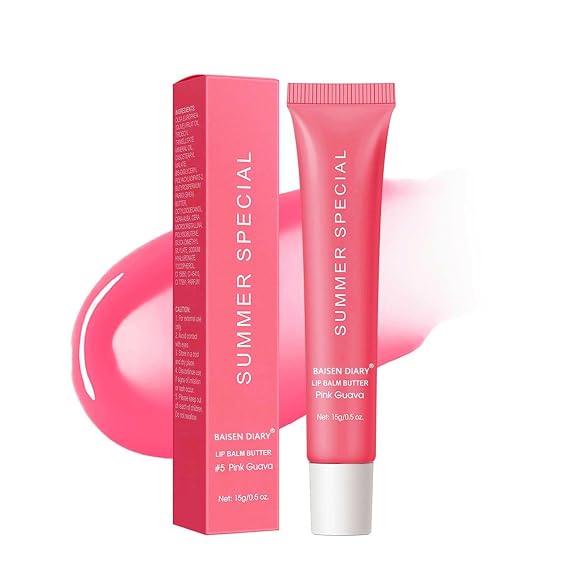 BAISEN DIARY Lip Butter Balm - Ultra-Hydrating, Nourishing Lip Care with Natural Ingredients, Shea Butter & Olive Oil, Soothes & Softens Dry Lips (#5 Pink Guava, 1)