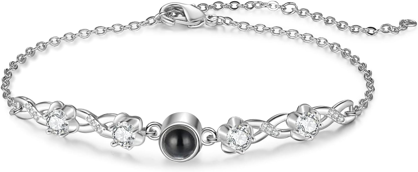 JewelOra Custom Bracelets with Picture Inside, Personalized Photo Projection Bracelets for Women Custom Picture Projection Bracelets Memorial Gifts for Women Mom