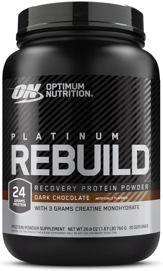Optimum Nutrition Platinum Rebuild Protein Powder, Dark Chocolate, 1.5 LB | Whey & Micellar Casein Protein Blend with Creatine Monohydrate, Glutamine, EAAs, Instatized for Easy Mixing, Training Support